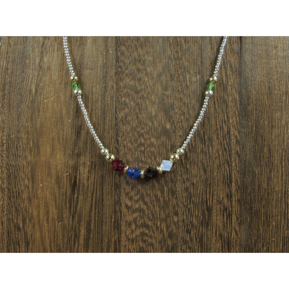 16" Sterling Silver Small Beaded Crystal Necklace Vintage Minimalist Everyday